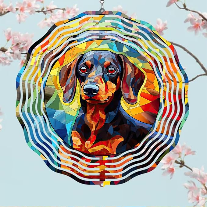 Dachshund Dog Wind Spinners Outdoor Dog Memorial Gifts, 3D Metal Kinetic Hanging Garden Wind Spinner, Spinner Decor, Wind Sculptures for Outdoor & Indoor, Window, Yard Decor (Dachshund 1)
