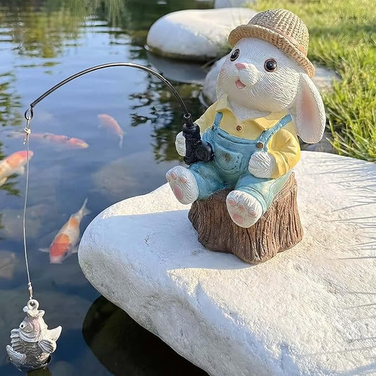 Resin Rabbit Statue - Unique Pond Ornaments & Outdoor Garden Decor | Koi & Fish Pond Accessories | Handcrafted, Durable, Perfect for Koi Fish Decor & Pond Decor