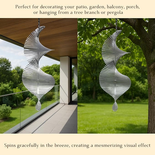 3D Stainless Steel Wind Spinner – 11.8" Hanging Garden Wind Spinner for Outdoor & Indoor Decor | Kinetic Metal Yard Art for Patio, Balcony, Porch or Living Room - Easy Installation (Spiral)