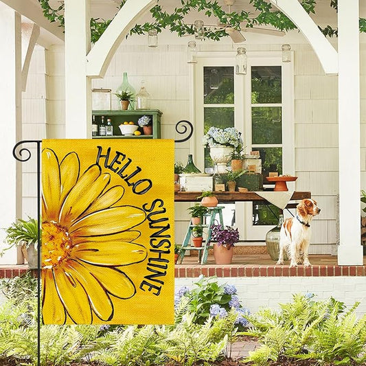 AVOIN colorlife Hello Sunshine Garden Flag 12x18 Inch Double Sided Outside, Summer Spring Floral Daisy Yard Outdoor Flag Yellow
