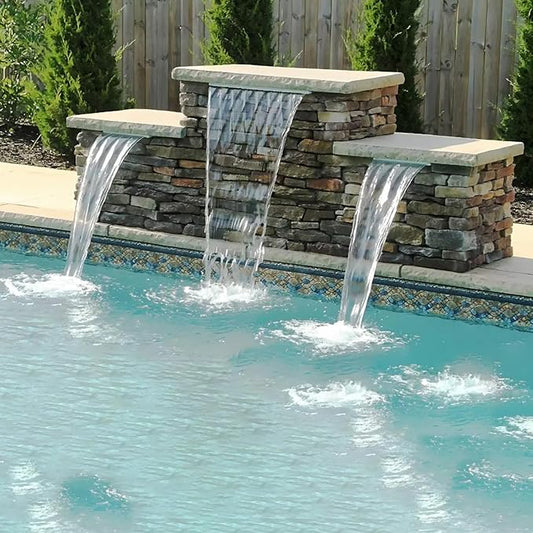 AquaMiracle Pond Waterfall Kit with LED Lights, All-in-1 Stainless Steel Spillway with 660GPH Water Pump, Outdoor Waterfall Fountain for Garden, Backyard & Pool Decor (12inch)