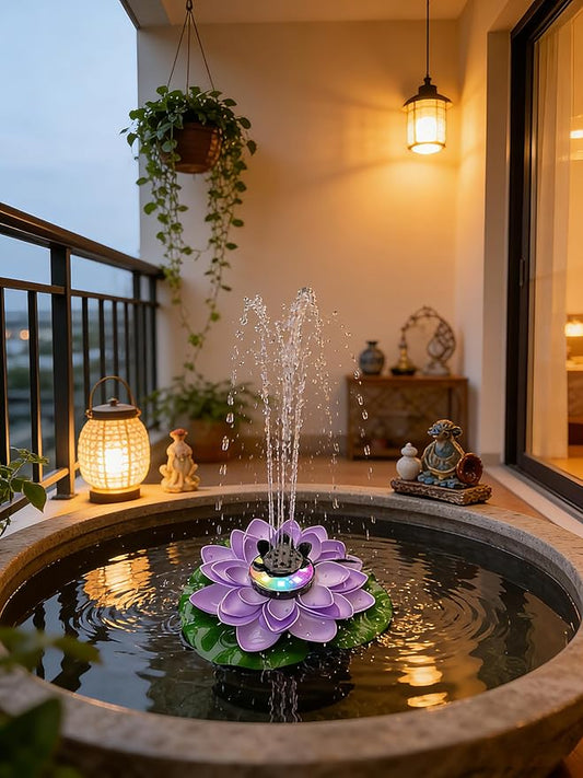 Solar Fountain Pump with 5000mA Battery Backup,Pond Pumps,Solar Bird Bath, Lily Pads for Ponds,9W Solar Panel,Pond Plants,Water Garden (Purple)