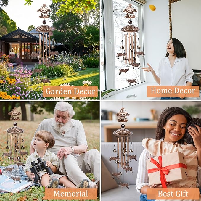 Aliens Gifts for Men Women - Aliens UFO Abduct Cows Wind Chimes for Outside, Alien Stuff Saucerman Wind Chime for Outdoor Garden Decor, Christmas Mother's Day Father's Day Houswarming Gifts