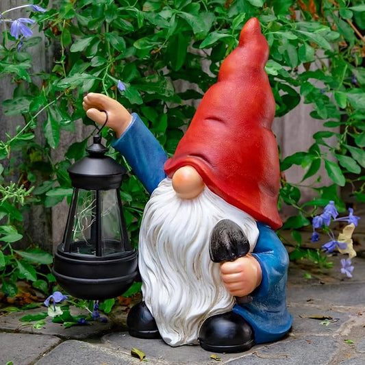 Garden Gnomes Statues Outdoor Decor with Shovel Solar Gnome with Lantern LED Lights,Terrace Xmas Courtyard Lawn Patio Porch Decoration Birthday Christmas Housewarming Gift for Mom Women