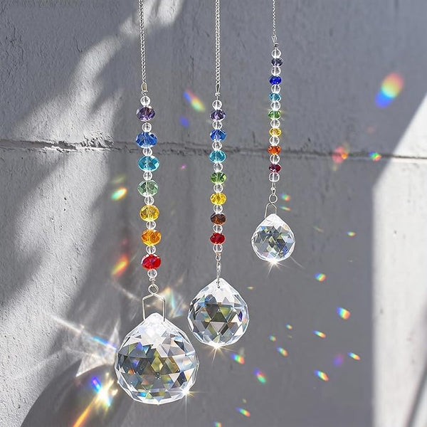 HDCRYSTALGIFTS Set 3 Crystal Prisms Suncatchers for Window Hanging Rainbow Maker Chakra Sun Catcher Indoor Window Christmas Decorations Memorial Sympathy Gifts for Loss of Loved One