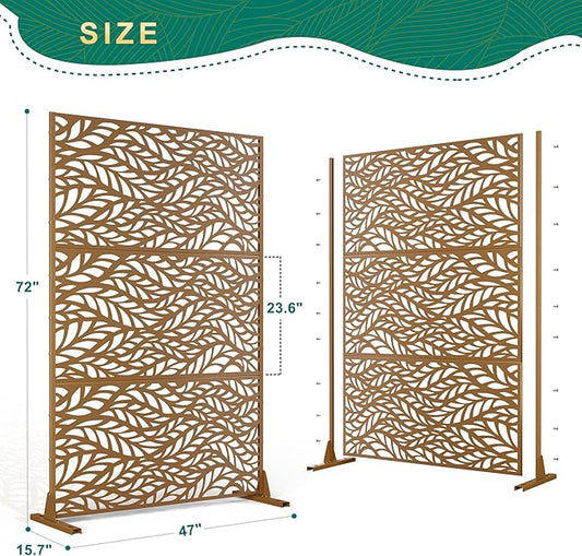 72" H47" W Metal Outdoor Privacy Screen - Freestanding, Decorative Fence (3 Panels)