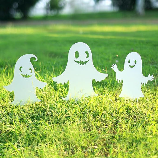 WACLSTDAY Halloween Decorations Ghost Metal Garden Stakes Decor for Outside Gifts for Women/Men,White Silhouette Statues Outdoor for Yard Art, Lawn, Backyard, Pathway, Patio Decorative Easter