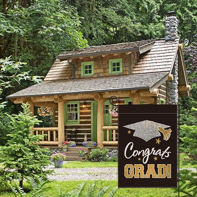 AVOIN colorlife Diploma Cap Congrats Grad Garden Flag 12x18 Inch Double Sided, Class Of 2026 Graduation Yard Outdoor Decoration