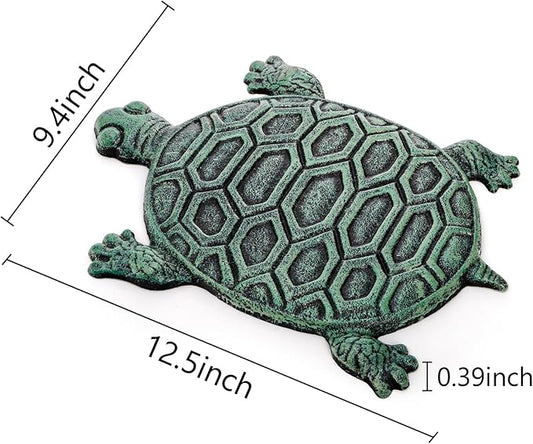 Lawei Cast Iron Turtle Stepping Stone, Sturdy Metal Stepping Mat for Front Door, Garden, Lawn and Yard, Verdigris Tortoise Decorative Stone Path Paver for Outdoor Walkway, 12.5 x9.4 Inch