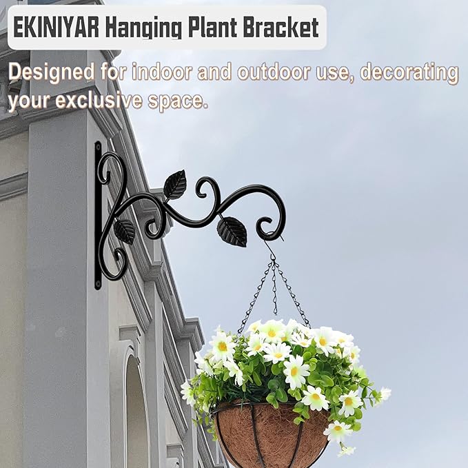 Plant Hanging Bracket, 10 inch Wall Mount Plant Hanger Outdoor Indoor, Decorative Outdoor Hanging Plant Bracket Hooks for Planter Flower Bird Feeder Lanterns Wind Chimes 2 Count