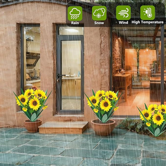 DDQ Metal Agave Plant Outdoor Decor with Artificial Flowers, Mexican Style Garden Sculpture, Waterproof Yard Art for Patio Lawn, Multiple Flower Options (Green Agave + Sunflower/Red/Yellow/Purple)