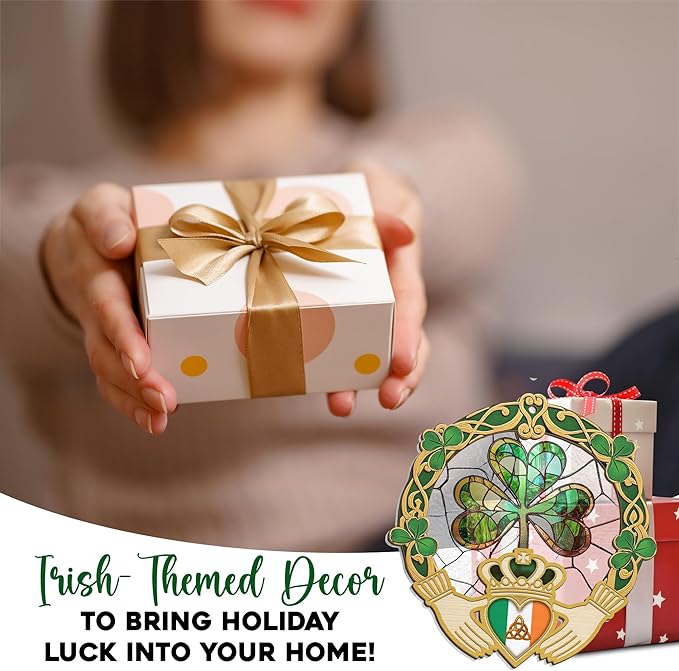 FLAGWIX St Patricks Day Decorations - Saint Patricks Day Decor Double Layered 8 inch Hanging Suncatcher - Irish Shamrock Celtic Cross Home Decoration, Gifts for Women Men, Gifts for Friends