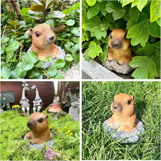 Groundhog Garden Statue 5.2 Inch - Outdoor Lawn Decor Animal Figurine for Yard Patio Flower Bed, Weather Resistant Resin Sculpture, Spring Gardening Gift