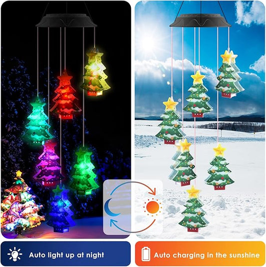 PACETAP Christmas Solar Wind Chimes, Color Changing Led Solar Wind Chimes, Hanging Outdoor Christmas New Year Garden Decor Gift for Children/Mom