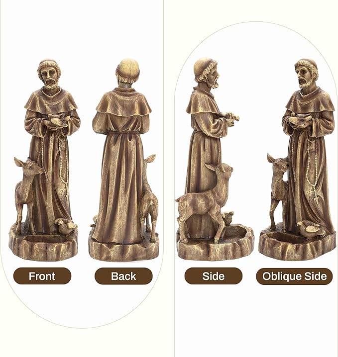LuxenHome 25'' Saint Francis Garden Statue, Religious Garden Sculpture, Catholic St. Francis Statue for Patio, Yard, Home, Fiber Stone Decor, Outdoor Sculptures Decorations, Brown