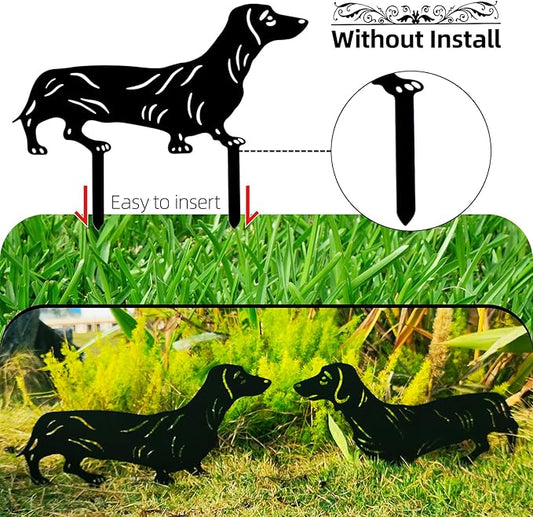 Dachshund Metal Garden Stakes Decor - 2 Pack Realistic Dog Statues for Outdoor, Lawn & Patio - Weatherproof Animal Silhouette Yard Ornaments,Unique Dachshund Gifts for Dog Lovers