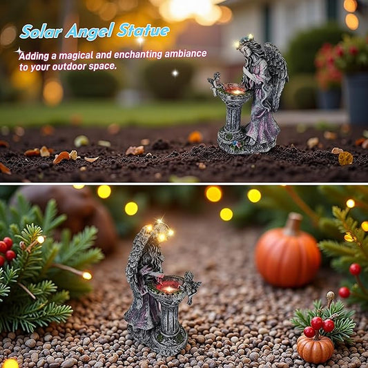 Evursua Garden Angel Decor 12 Inch Solar Fairy Outdoor Statue with Fountain Light Color Changing, Solar Lights Yard Decoration for Front Porch Flowerpot Patio Ornaments, Home Decor Gifts for New Year