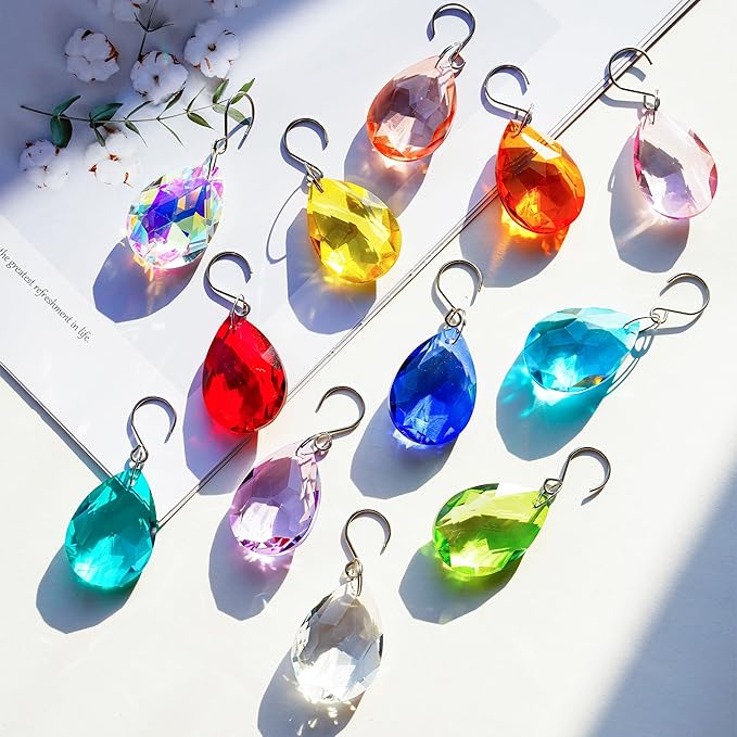 H&D HYALINE & DORA 38mm Crystal Suncatcher Prisms Multicolor Bauhinia Chandelier Crystals Replacement Chandeliers Glass Beads for Window Hanging Decor(12 Pack)