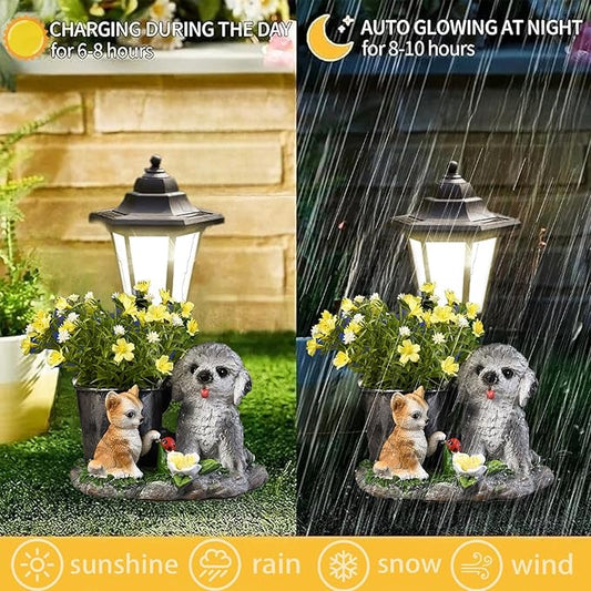 Garden Statue Decor, Flower Pots Planters Pots for Succulent, Outdoor Garden Sculpture for Patio Balcony Yard Lawn Decor, Outdoor Statues for Balcony Gifts (Dog&Cat)
