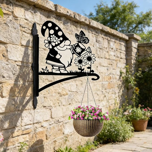 Rngmsi Gnome Plant Hangers Outdoor, Metal Wall Mounted Hanging Plant Bracket Outside, Flower Pot Bird Feeder Wind Chimes Hangers Decorations