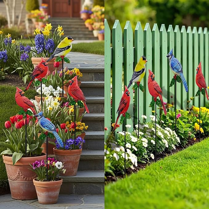 5 Pack Birds Metal Decorative Garden Stakes - 20 Inch Shaker Patio Decor Art and Rust Resistant Metal Garden Decor for Indoor and Outdoor Decor - Perfect for Patio and Lawn Ornaments