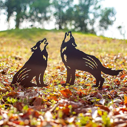 EZTZEN Wolf Metal Garden Stakes - Decorative Black Wolf Silhouette Statues for Outdoor Decor, Yard Art, Patio, Lawn Ornaments