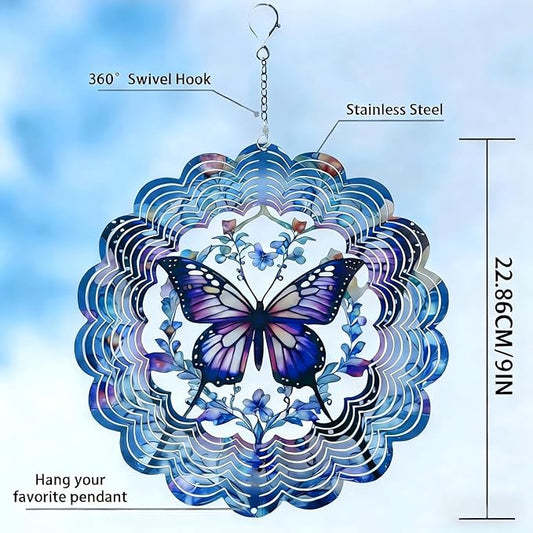 Butterfly Metal Wind Spinner, 9 Inch Hanging Garden Decor for Outdoor & Indoor, Butterfly Gift for Women Mom Grandma Wife Men, Decorative Ornament Gift