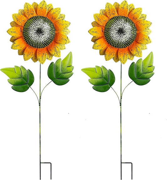 Garden Decor for Outside,2 Pack 40 inch Sunflower Garden Stakes Spring Decor, Metal Flower Yard Art for Outdoor Lawn Ornaments, Garden Pathways, and Patio Decoration