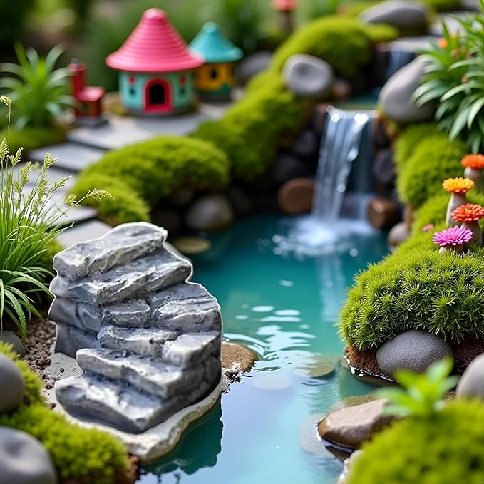 Curved Stone Steps Miniature Fairy Garden Accessories,Miniature Pond Lawn Garden Ornament Figurines, Micro Landscape Ornaments for Gardens DIY Kit Statues