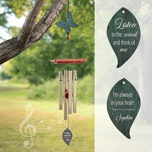 Personalized Sympathy Wind Chimes, Sympathy Gifts for Loss of a Loved One, Wind Chimes Customized Memory Words for Loss of Loved Person, Bereavement/Memorial Gift for Loss