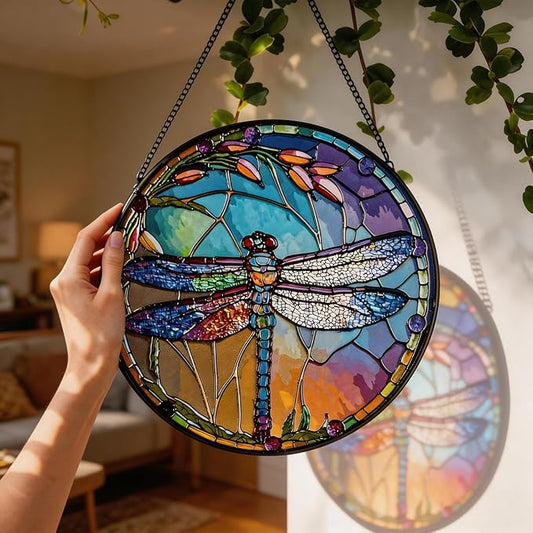 Stained Glass Sun Catcher,Dragonfly Glass Window Hanging Garden Decor,Sun Catchers Indoor Window,Whimsical Decoration for Home Backyard Patio Lawn Porch with 6.3 INCH
