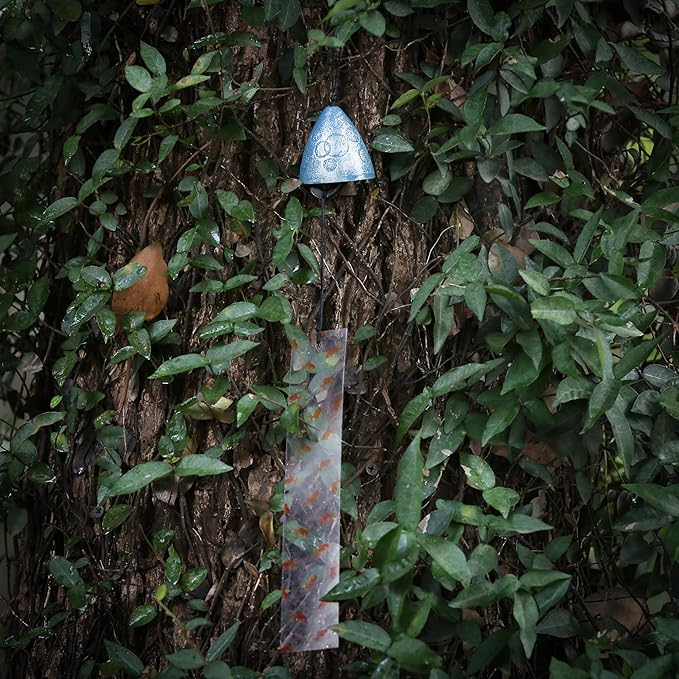 Japanese Wind Chime Cast-Iron Outdoor Ornament for Garden, Patio & Balcony, Hanging Metal Wind-Bell Decoration Gift, Blessing Pendant Windchimes & PVC Wind-Catcher, Bubbles