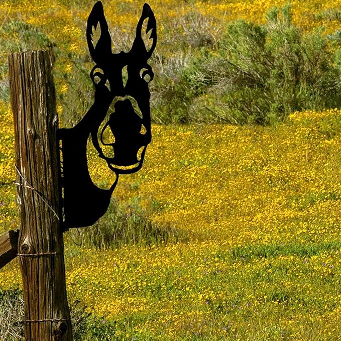Farm Peeping Animal Metal Art Outdoor Decor Garden Fence Decoration, Farmhouse Backyard Hang Artwork Wall Decor, Outdoor Yard Art Patio Lawn Statue Gift for Loved Dad Grandpa (Donkey)