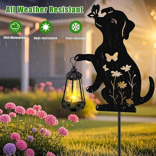 ZFNN Solar Garden Statues Dog Decor - Outdoor Metal Lantern Silhouette Stake, Waterproof Solar Lights for Yard Patio Lawn Pathway Art Decoration, Unique Gardening Gifts for Women Mom Dog Lovers 2Pack