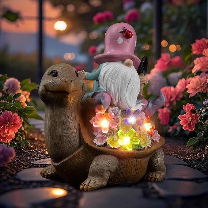 Etlemonde Solar Gnomes Outdoor Turtle Garden Statue for Yard with Outdoor Decorations for Patio Mom Gift