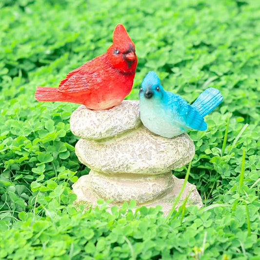 Solar Garden Statues Outdoor Decor, Garden Sculptures Stones Statue Novelty Birds Figurine Decoration for Patio Yard Porch Art Home Decor