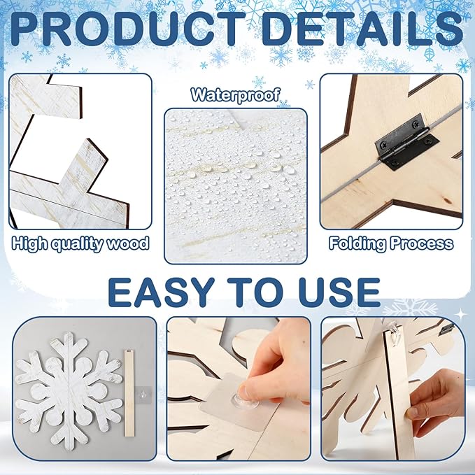 Yuntau 5 Pcs Large Winter Rustic Wooden Snowflake Decorations - Christmas Snowflakes Porch Standing Xmas Yard Signs for Front Door Garden Yard Patio