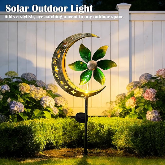 SunKite Spinner Windmill Moon Outdoor Lights Waterproof,Solar Moon Garden Light Outdoor Decorative Stakes Lights Yard Garden Patio Lawn Pathway Decoration Gifts Grandma Mom
