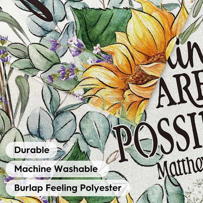 AVOIN colorlife Sunflower Spring Summer House Flag 28x40 Inch Double Sided Outside, With God All Things Are Possible Floral Yard Outdoor Decoration