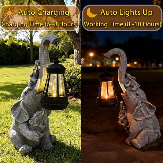 Solar Garden Outdoor Statues Lights Elephant Garden Sculptures Birthday Housewarming Gifts for Women Mom Grandma for Patio Yard Lawn Backyard Decorations