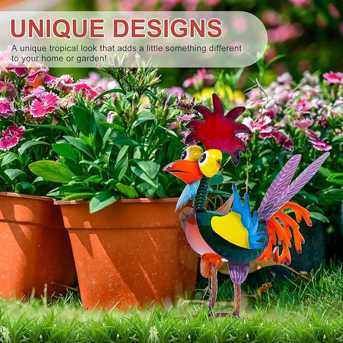 Metal Rooster Yard Statue, Wacky Outdoor Garden Statues, Metal Rooster Yard Garden Decorations Statues, Chicken Ornaments Yard Art for Backyard Patio Lawn Decorations, Gifts for Chicken Lovers (A)