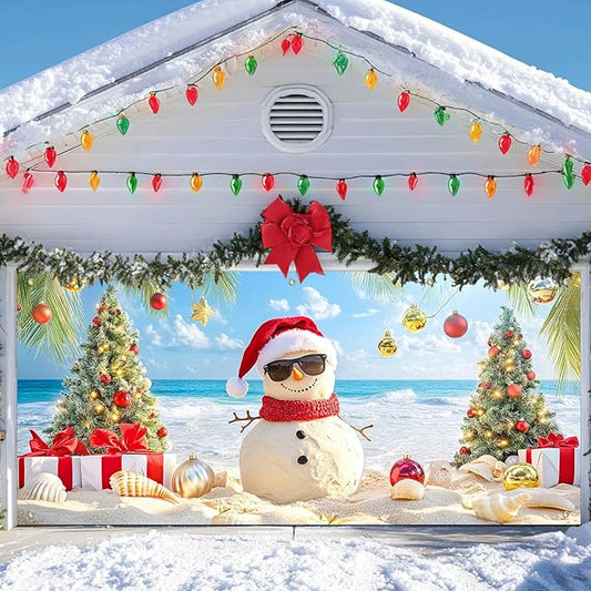IVN Christmas Holiday Garage Door Banner 6x13 ft Tropical Sandman Scene Backdrop Garage Door Cover Mural with Palm Tree Ornaments Christmas Garage Door Covers Decorative for Winter Beach Party