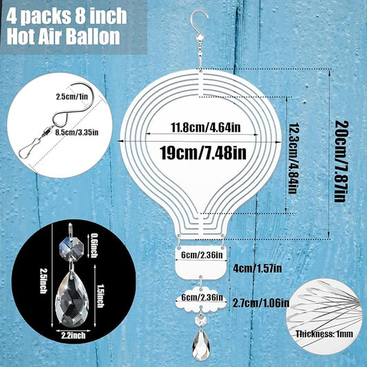 4Pack 8inch Sublimation Wind Spinner Blanks 3D Aluminum Metal Wind Sculpture Kinetic Spinners for Yard and Garden Indoor Art Ornaments Hanging Decoration (Hot Air Balloon)