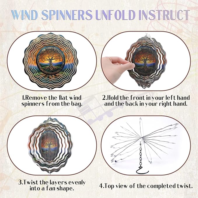 Tree of Life Wind Chimes - Metal Windchime with Spinners Outdoor Garden Patio Yard Decor Indoor Balcony Home Hanging Christmas New Year Housewarming Birthday Gift for Women Mom Grandma Wife