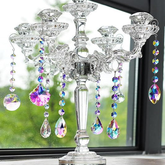 HDCRYSTALGIFTS 9 Pack Crystal Prisms Suncatchers, Rainbow Hanging Crystals Sun Catchers Indoor Windows, Colorful Beads Chains for Home Christmas Tree Decor