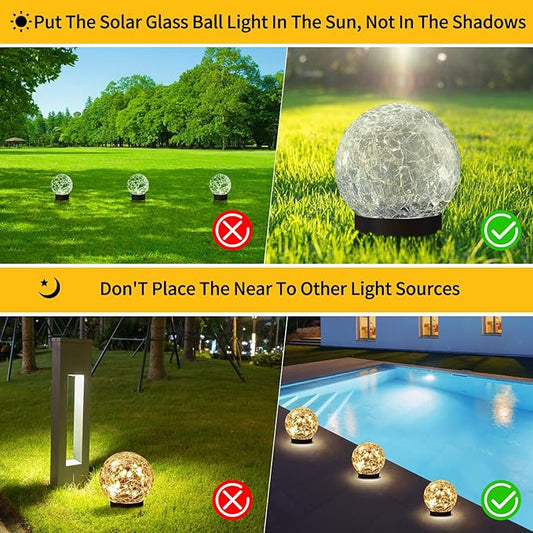 JKIMK Solar Globe Lights Outdoor Waterproof-Solar Balls Garden-Cracked Glass Ball Solar Lights Outdoor-Solar Orbs Outside-Outdoor Decorations Patio & Yard Lawn Backyard Decor