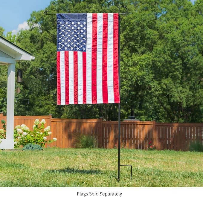Evergreen Oversized Metal Outdoor Flag Stand 7-Feet Tall & 40-Inch Wide | Sturdy 5 lbs Solid Steel Black | Fits 3x5 and Smaller American Flag and Seasonal | Home Garden Planter House Décor