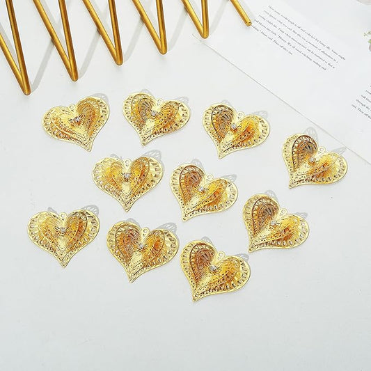 10pcs Gold Heart Shape Suncatcher Parts Hanging Window Pendant DIY Metal Part Ornament Hand-Crafts Gifts