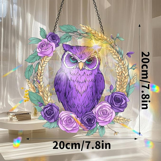 VAIIEYO Owl Acrylic Sun Catcher Window Hanging Decoration, 7.8 Inch Double-Sided Light Reflecting Ornament for Window, Garden, Porch or Balcony Decor, Housewarming, Gift for Natural Lovers