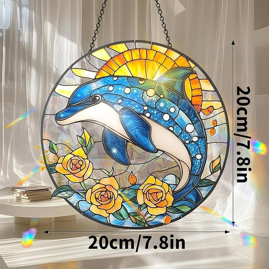 VAIIEYO Dolphin Acrylic Sun Catcher Window Hanging Decoration, 7.8 Inch Double-Sided Light Reflecting Ornament for Window, Garden, Porch or Balcony Decor, Housewarming, Gift for Natural Lovers